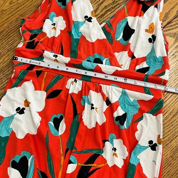 Sigrid Olsen Orange Floral V-Neck Maxi Dress with White & Teal Blooms - Picture 5 of 6